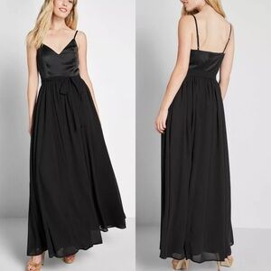 ModCloth Black Satin-Bodice Chiffon Maxi Dress